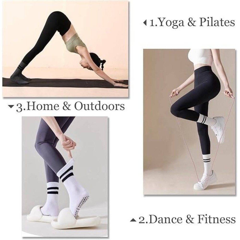 Flydo 2 Pack Womens Pilates Grippy Socks with Grips Yoga Non Slip Long Socks fo - Picture 2 of 6